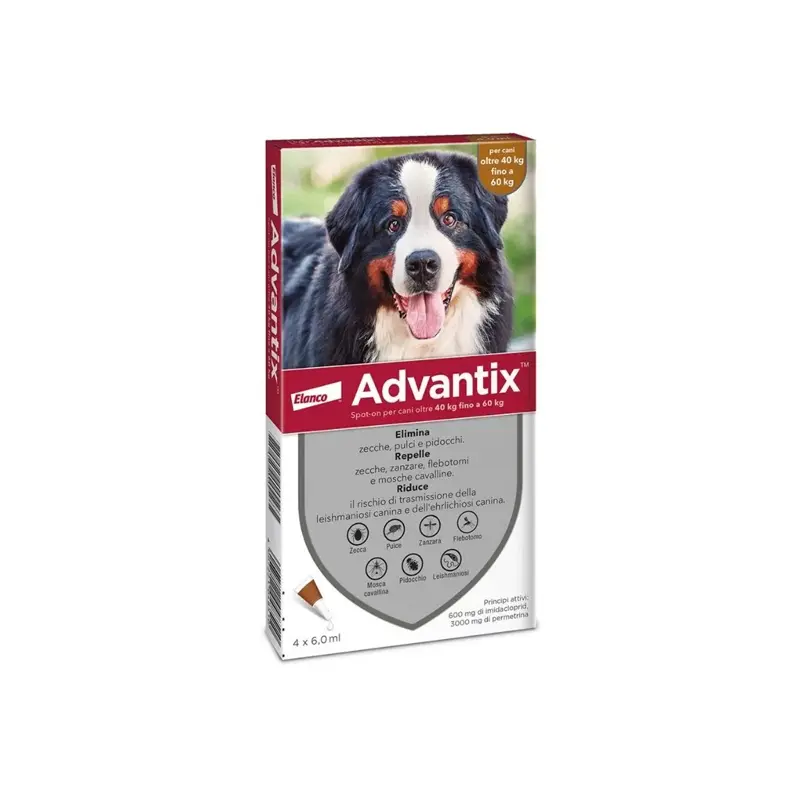Advantix Per Cani Molto Grandi Da 40 A 60 Kg, Confezione Da 4 Pipette Spot-on Contro Pulci, Zecche E Zanzare