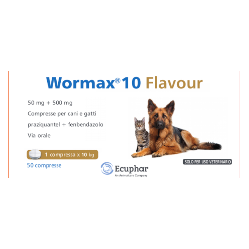 WORMAX 10 FLAVOUR (50 cpr) - Contro le infezioni da nematodi e cestodi di cani e gatti