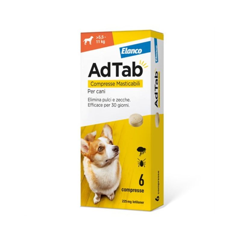 ADTAB CANI 5,5/11 Kg (6 cpr) - Antiparassitario in compresse masticabili per cani di media taglia